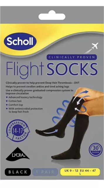 Scholl Flight Socks Black UK Size 9-12 LARGE Unisex Compression Socks for travel