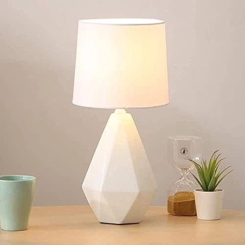 SOTTAE Modern Small Ceramic Table Lamp White Irregular Geometric Bedside Desk...