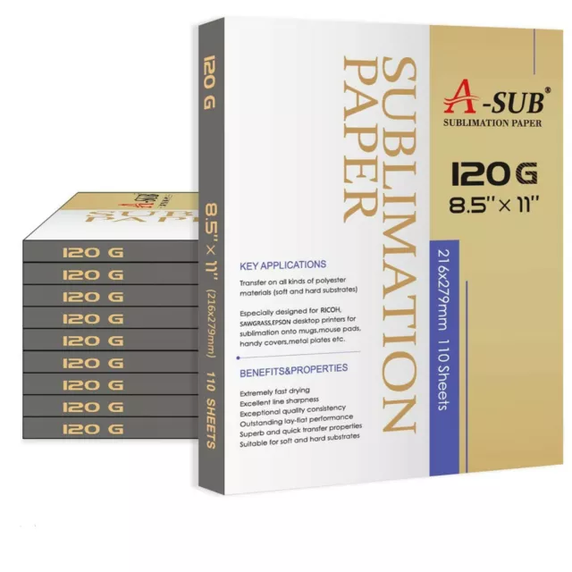 1100 Sheets A-SUB Dye Sublimation Paper 8.5x11 120g Inkjet Heat Transfer Bulk