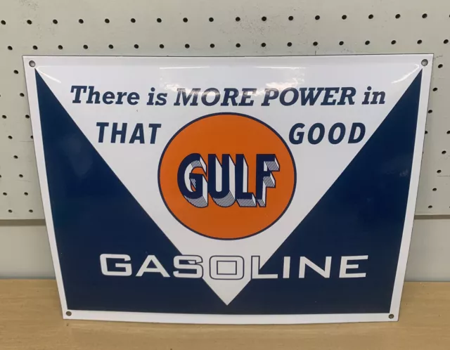 Gulf Porcelain Enamel Metal Sign Gas Motor Oil Service Station 16x12" Power Good