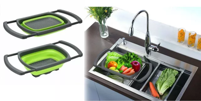 Scolapasta Cucina Pieghevole Silicone Rettangolare Manici Regolabili Salvaspazio