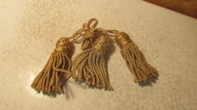 3 Antique Picture Molding Hooks Satin Tassels - Gold