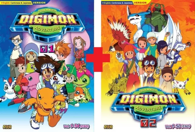 DVD Anime Digital Monsters DIGIMON Adventure 01+02 Serie (1-104) Englisch...