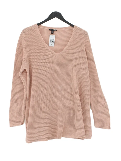 Eileen Fisher Damenpullover XL hellbraunes Leinen mit Baumwolle V-Ausschnitt Pullover