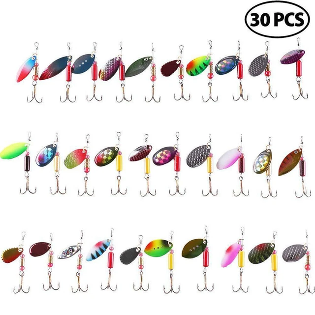 Lot of 30 Trout Spoon Metal Fishing Lures Spinner Baits Bass Tackle Colorful NEW