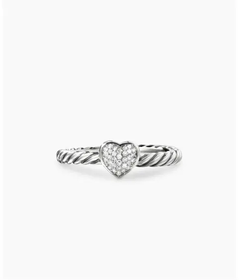 David Yurman Cable Collectibles Heart Stack Ring Sterling Silver w Pavé Diamonds