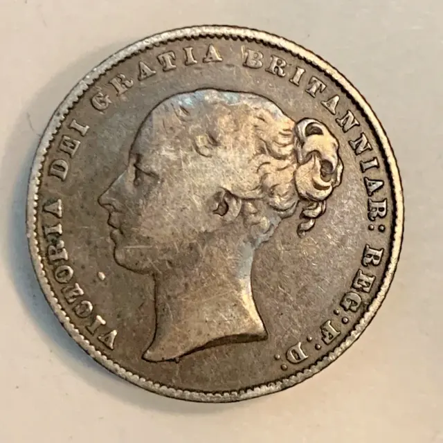 1859 British One Shilling Silver Coin, Britain, UK