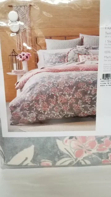 Grey Gray White Twin Duvet Cover Sham Set Sky Flora Floral Dusk Pink cotton NEW