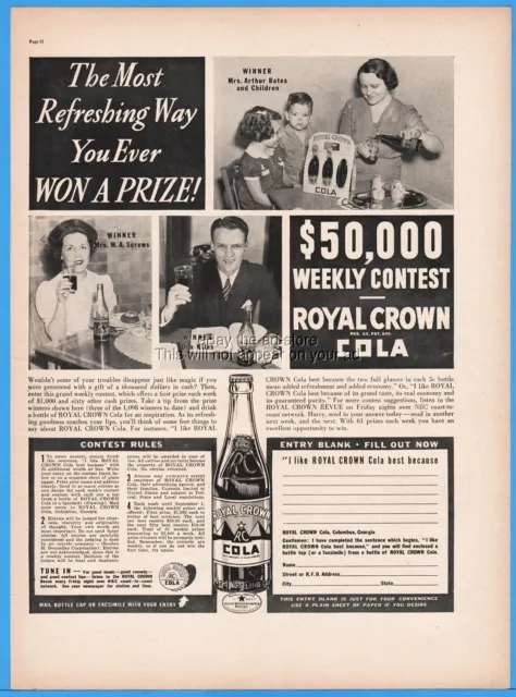 1938 Royal Crown RC Cola Contest Winner Mrs Arthur Bates W A Screws Don Niles Ad