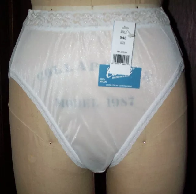 3 PAIR WHITE FRENCH CUT Nylon PANTIES Size 7 Lace Top & Legs USA
