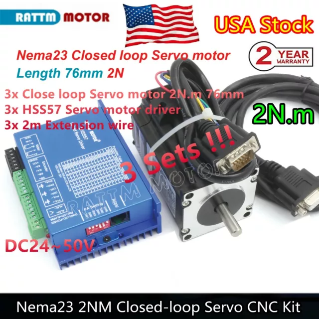 US丨3 Set Nema23 Closed Loop 2N.m Servo Motor Hybrid Stepper Driver Kit 24-50V DC