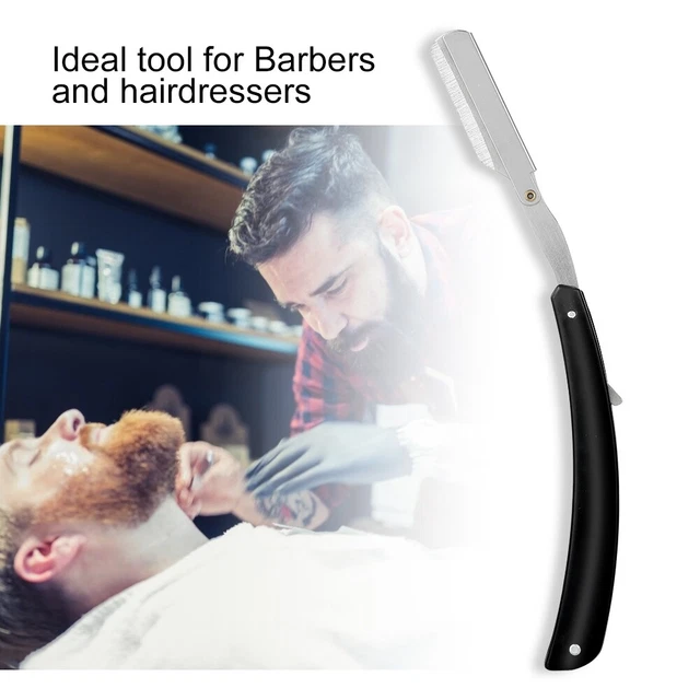 Barbero Hoja Recta Acero Inoxidable Salón Plegable Afeitado Corte de Cabello ANUNCIOS