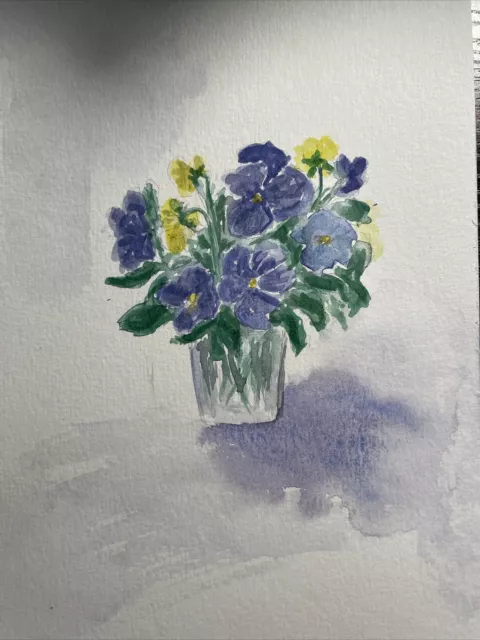 Aquarell Bild Blumen Stillleben Stiefmütterchen 15x21cm