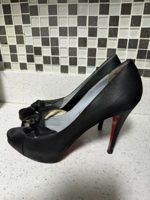 CHRISTIAN LOUBOUTIN BLACK SATIN PEEP TOE SLINGBACK PLATFORM PUMPS Size 41