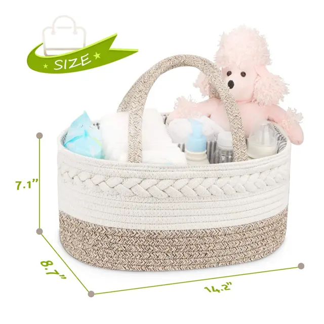 Diaper Caddy Organizer for Baby, Cotton Rope Diaper Basket Caddy, Changing Table