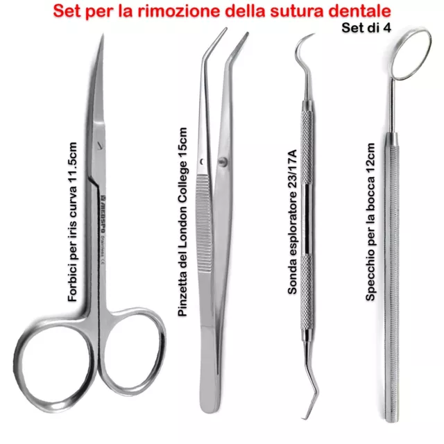Set per la rimozione della sutura dentale Sonda Forbice Chirurgico Pinza Kit 4pz