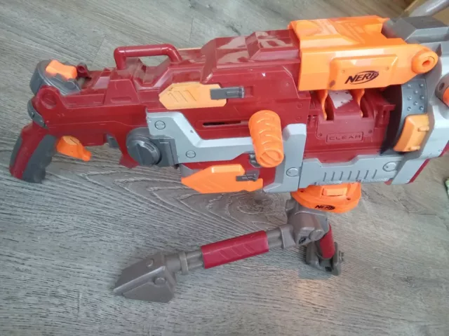 RARE NERF CRIMSON RED N-STRIKE VULCAN EBF-25 VERY RARE! Gun With Tripod 2