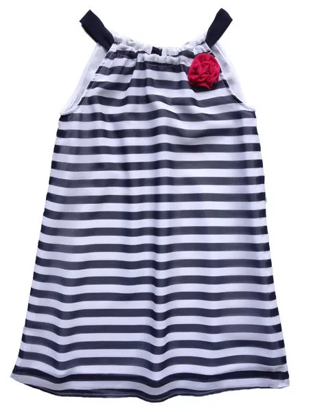 NWT Florence Eiseman Girls Party Dress Navy Stripe Chiffon Sleeveless Size 5