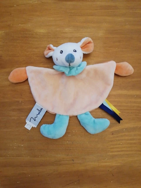 O/ Doudou Et Compagnie Mailou Souris Plat Orange Pêche Bleu Blanc DC3593OXYP