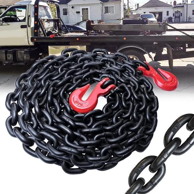 G80 Transport Binder Chain 3/8 Inch X 20 Foot | Tow Chain with Clevis Grab Hooks