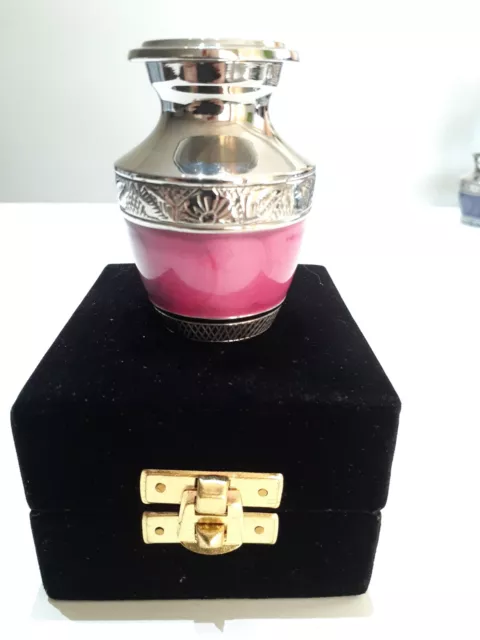 Memorial Keepsake Cremation Ashes Urn 2.5" Small - Pink and Nickel Design