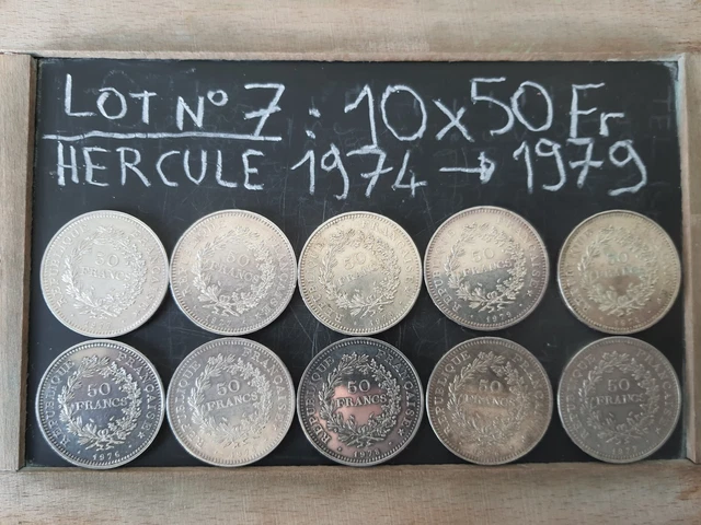 Lot N°7 : 10 Pièces 50 francs hercule argent  de 1974 à 197979 Dupre
