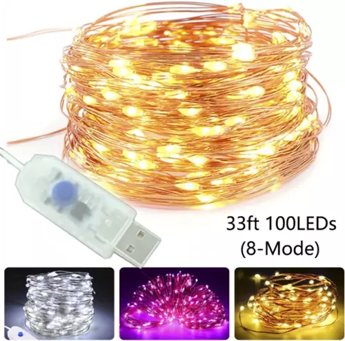 USB Charge 50/100LED String Copper Wire Fairy Light Wedding Xmas Party Decor 10M