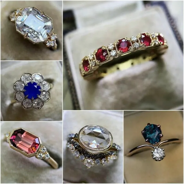 925 Silver Handmade Ruby Sapphire Turkish Ladies Ring Gold Plated Jewelry