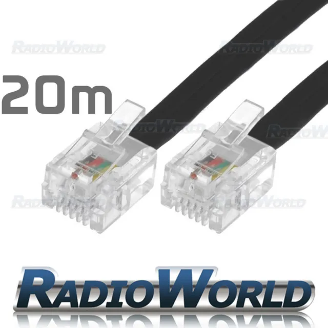 20 m Meter RJ11 AUF RJ-11 Kabel Breitbandmodem/Internet Kabel lang DSL schwarz
