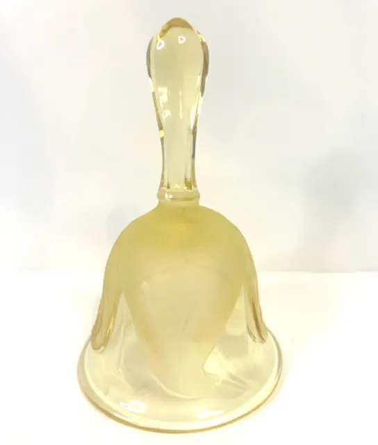 Vintage Viking Art Glass Yellow Bell with Frosted Petal Leaf Pattern