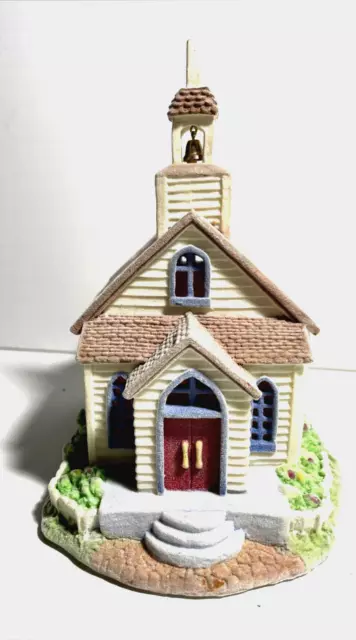 Flocked Lighted Village Church, AA battery operated, Avon Spring Valley, w/o box