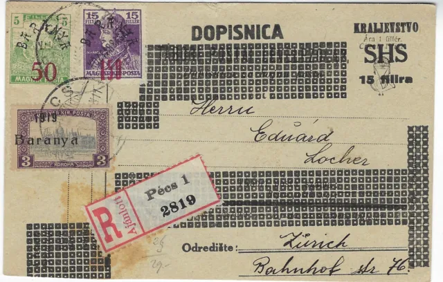 Ungarn Serbien Baranya Besatzung 1920 registrierte aktualisierte Karte für die Schweiz