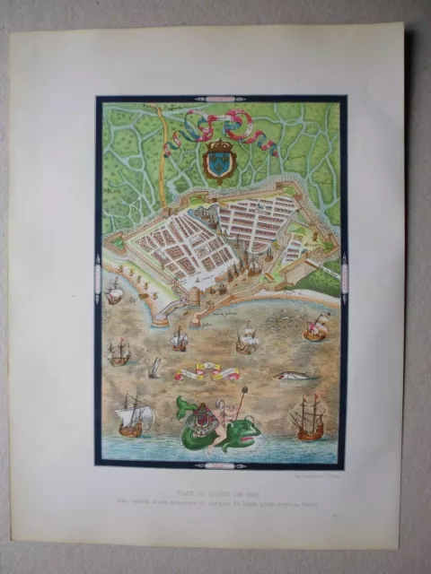 Gravure in folio le Havre:Plan du Havre en 1583 (couleur)