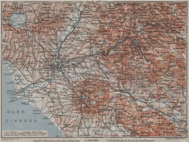 ROMA ROME environs key plan. Latium. topo-map mappa. BAEDEKER 1909 old