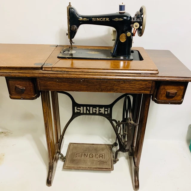 VINTAGE ANTIQUE SINGER Sewing Machine & Table Adapted To Electric. £51.