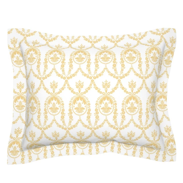 Rococo Toile Yellow French Country Floral Cottage Pillow Sham by Spoonflower