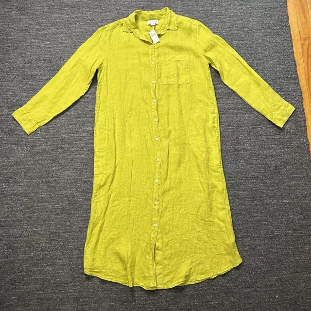 Velvet by Grahm Spencer Dress Women Small Midi Shirt Dress Linen Chartreuse NEW