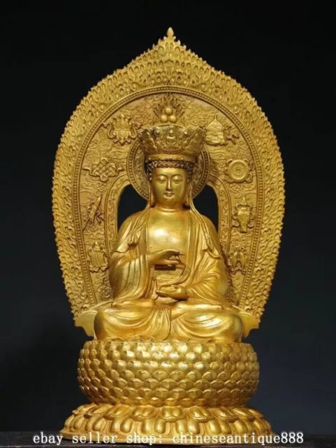 18.5'' Old Tibetan Buddhism Temple Bronze Gilt Sakyamuni Tathagata Buddha Statue