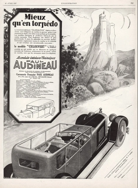 Publicite  Automobile Carrosserie Paul Audineau   Car   Ad  1927   /5 F