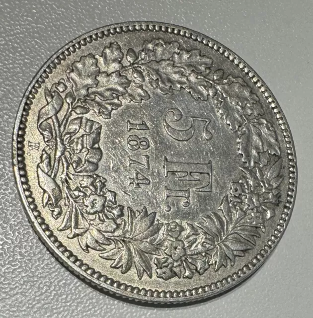 15-02-03 Schweiz, 5 Franken, 1874 B., Erhaltung: vz + 3