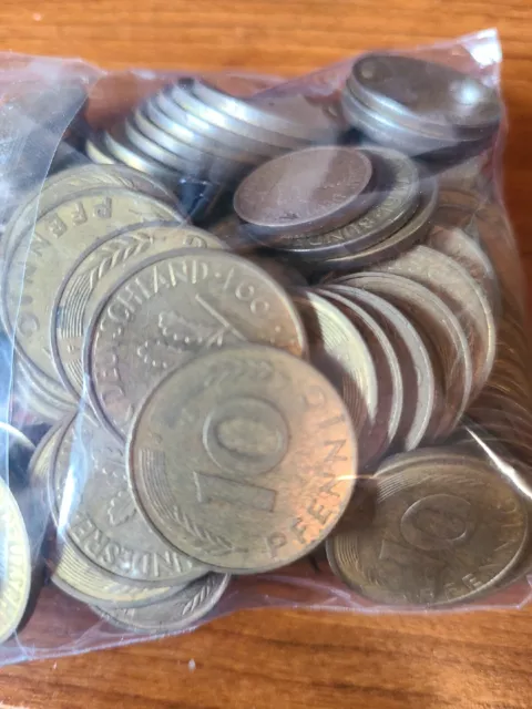 Lot of 100 old German Coins 1,2,5 and 10 Pfennig pieces 80s,90s and older