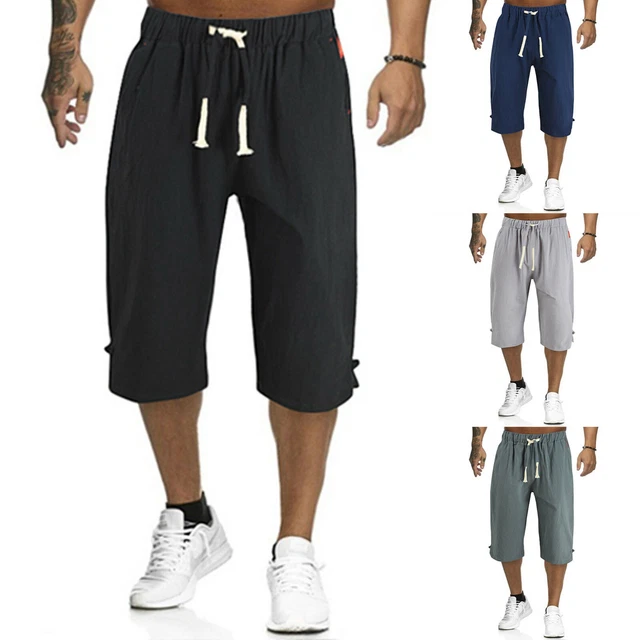 Men's Shorts Plain Drawstring Cotton Linen Loose Beach Summer Hot Pants Trousers