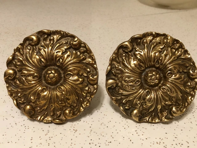Vtg pair Harvin Mid Century Hollywood Regancy Solid Brass 4.5” curtain pulls 3