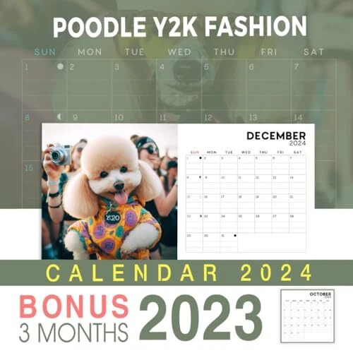 POODLE Y2K FASHION Calendar 2024 Jan 2024 to Dec 2024 Bonus 3 Months