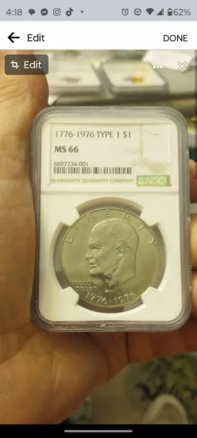 1976 P. Type 1. Eisenhower Dollar.  In MS66, Condition. VALUED BY NGC AT $2,000