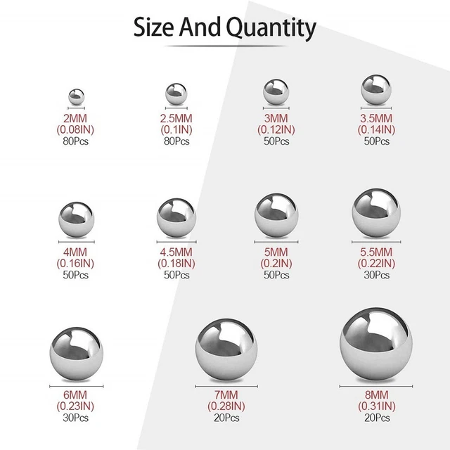 STAHL BALL STAHL 304 2mm8mm 510PC Kugeln Lager Sortiment Stahlkugel