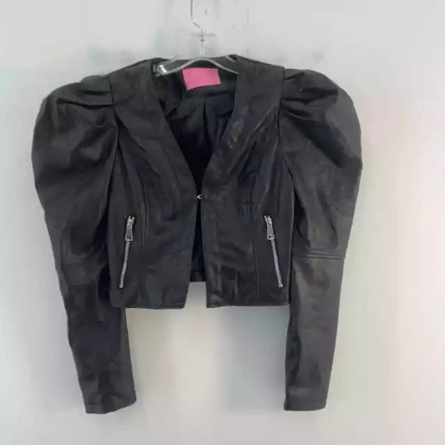 Azalea Wang Black Faux Leather Biker Jacket Puffy Sleeves - Women's Size S