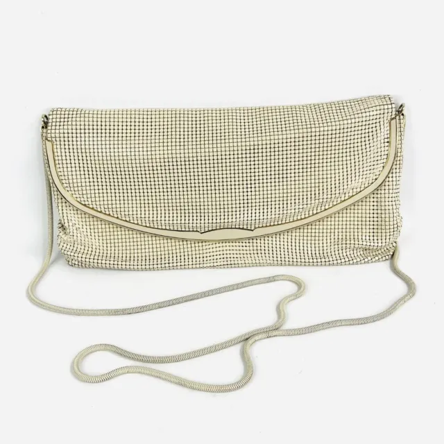 Vintage Glomesh Envelope Crossbody Handbag Clutch Cream Slouchy Evening Bag