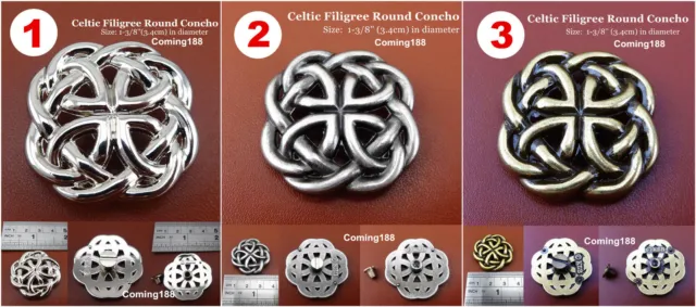 【KBM12】6pcs Leather Craft 1-3/8'' Celtic Filigree Round Conchos Saddlery Button