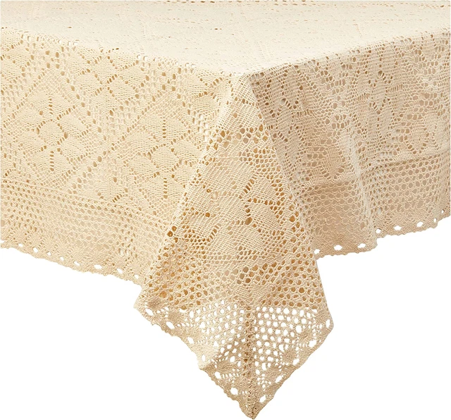 Stars Crochet Vintage Lace Design Tablecloth 60" by 90" Oblong/Rectangle Color I